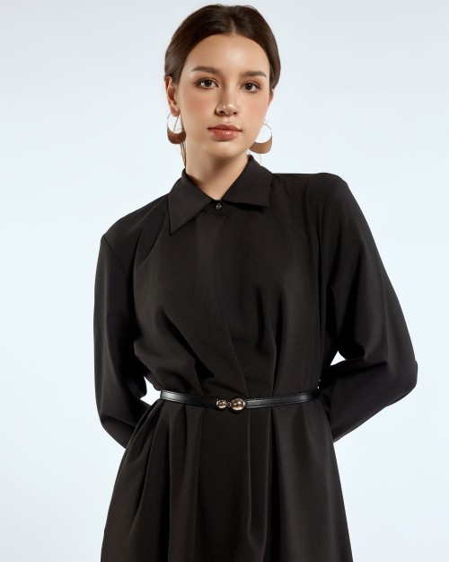 SIXDO G-Black Woven Loose Dress with Belt for Women
